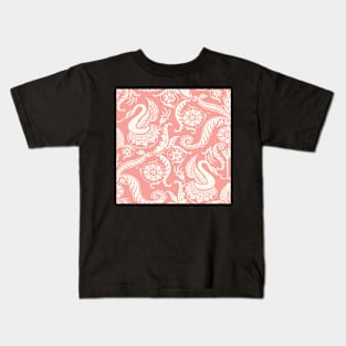 Cream on Peach Classy Medieval Damask Swans Kids T-Shirt